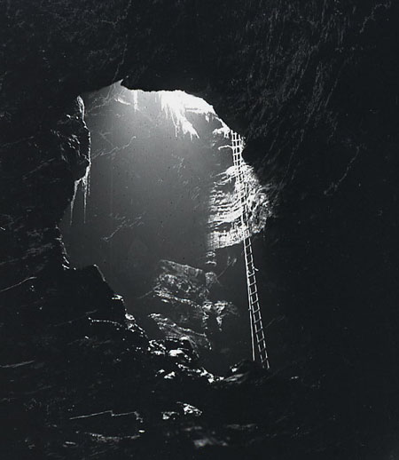 Pant Mawr Entrance Shaft with Rope Ladder. Photo: PIWH Pant Mawr Entrance Shaft